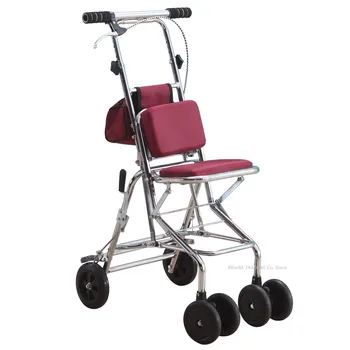 Портативные ходунки для пожилых людей с ручным тормозом и резиновым колесом, складная тележка-роллер с мягким сиденьем