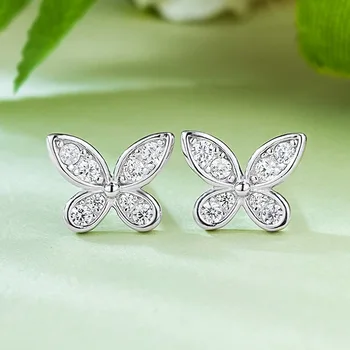 Весенний Qiaoer Romantic 100% Стерлинговое серебро 925 пробы, лабораторный сапфир, серьги-гвоздики с бабочками, свадебные украшения, подарки