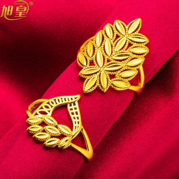 Франция Шарм 24K Позолоченные Кольца для Женщин и Мужчин Dubai Fashion Tree Leaf Design Ring Party Ювелирные Подарки Оптом