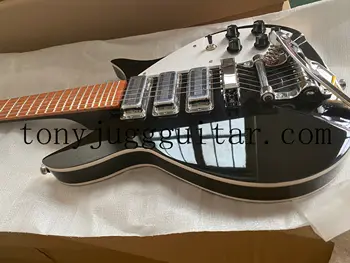 Rhxflame Upgrade Ken Johnlennon 325 Jetglo 6-струнная черная гитара с двойным корпусом, длина короткой шкалы 527 мм