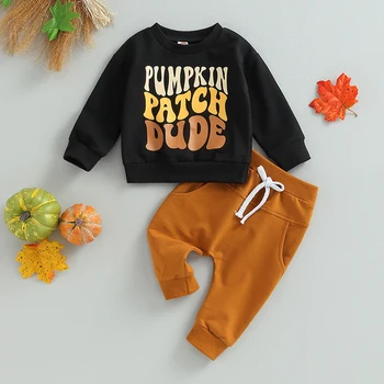 FOCUSNORM/ осенние комплекты одежды на Хэллоуин для маленьких мальчиков от 0 до 3 лет, пуловер с длинными рукавами и буквенным принтом, толстовка, эластичные брюки