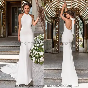 Простые атласные свадебные платья Русалки на бретелях 2023, свадебное платье с открытой спиной, Элегантное свадебное платье на заказ