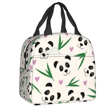 Бамбуковая сумка-тоут с сердечками панды, изолированная для ланча, для женщин, портативный теплый кулер, Термосумка для ланча, контейнер для пикника, сумка-тоут