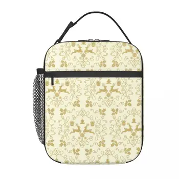 Рождественская школьная сумка для ланча с золотыми металлическими завитками, Оксфордская сумка для ланча для офиса, путешествий, кемпинга, термоохладитель, ланч-бокс