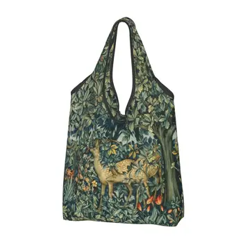 Сумки для покупок William Morris с оленями и птицами в лесу, женские портативные большие сумки для покупок с цветочным рисунком животных