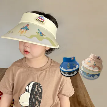 Детская солнцезащитная кепка с летней защитой от ультрафиолета Мультяшная Ракета с большими полями, детский пустой цилиндр, Корейская Уличная Детская Пляжная шляпа