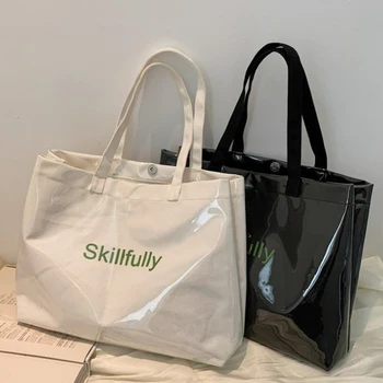 Женская сумка для покупок большой емкости, летняя новая холщовая сумка на одно плечо, простая переносная сумка из прозрачного ПВХ
