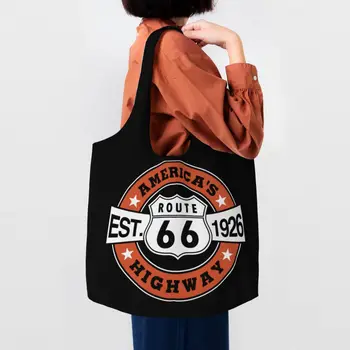 Route 66, сумка для покупок, женская милая сумка для байкеров на шоссе Америки, холщовые сумки для покупок, сумка большой емкости