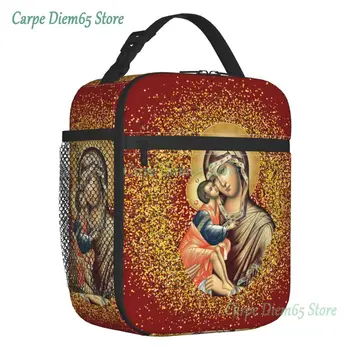 Портативный ланч-бокс Virgin Mary Для женщин, многофункциональный термоохладитель Мексиканского католического Иисуса, сумка для ланча с изоляцией для еды, Офисная работа
