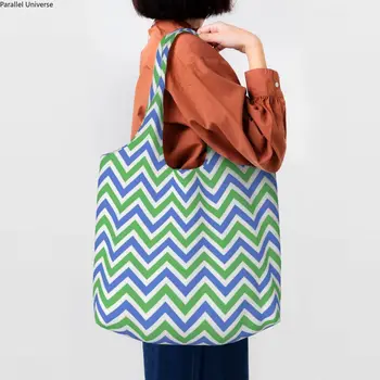Холщовая сумка для покупок с шевронами и зигзагообразным рисунком, женская сумка для переработки продуктов большой емкости, богемные Современные геометрические сумки для покупок