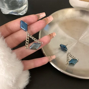 Новый дизайн, серьги-цепочки с синим цирконием для женской моды, высококачественные Легкие Роскошные вечерние серьги с геометрическими кристаллами, подарки