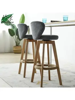 Новый европейский бамбуковый барный стул из массива Вяза Ретро-цветного каннабиса, Вращающийся барный стул, Барный стул, барный стул, передний стул, высокий стул