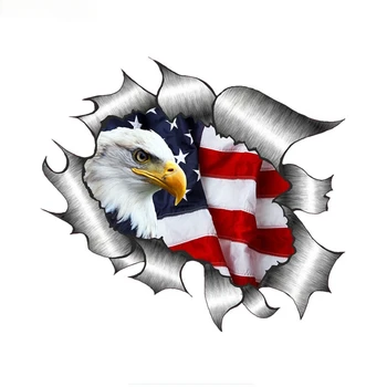 Автомобильная наклейка Индивидуальность Креативность Рваный Металлический дизайн с американским белоголовым орланом Мотив флага США Внешний ПВХ