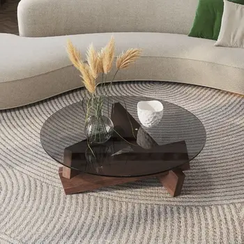 Скандинавские креативные журнальные столики из прозрачного стекла и цельного дерева в гостиной, Винтажный минималистичный чайный столик, Дизайн прихожей, Мебель для дома