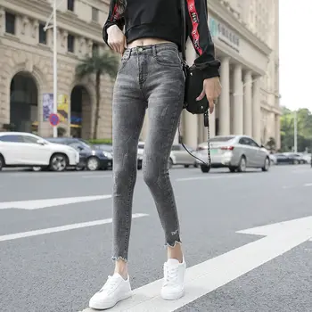 2021 новые узкие женские джинсы Джинсовые брюки из эластичной хлопчатобумажной ткани женские брюки-карандаш классические серые женские длинные брюки джинсы