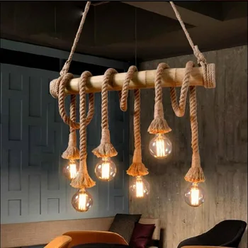 Американский подвесной светильник Лофт бамбуковая трубка лампа из пеньковой веревки ресторан гостиная магазин одежды кафе бамбуковое освещение WJ10