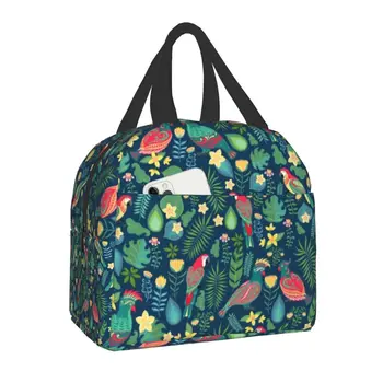 Ланч-бокс с цветами и птицами-попугаями Для женщин, многофункциональный термоохладитель, сумка для ланча с изоляцией для еды, Офисные Рабочие сумки для пикника