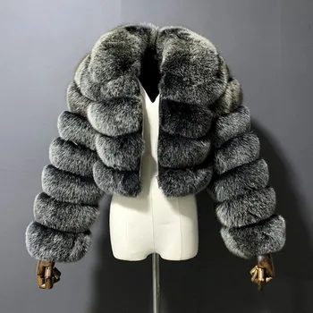 Меховая куртка с имитацией сращивания коротких лацканов с длинными рукавами для женщин