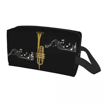 Труба с музыкальными нотами, косметичка для женщин, косметический органайзер для путешествий, сумки для хранения туалетных принадлежностей музыканта-трубача Kawaii