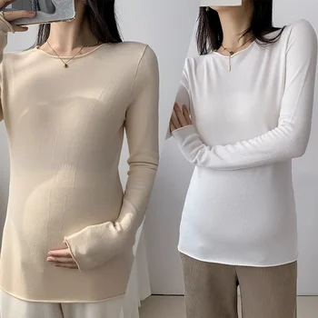 220 # Осенне-зимние вязаные свитера для беременных, рубашки, Облегающие топы трапециевидной формы, одежда для беременных, рубашки для беременных