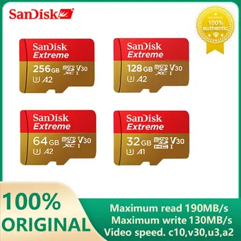 Карта памяти SanDisk Extreme microSDXC 32 ГБ 64 ГБ 128 ГБ 256 ГБ A2 U3 Карты 4K Flash Micro SD Карта для Камеры GoPro DJI Nintendo