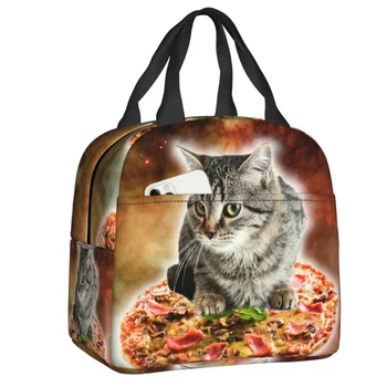 Космический кот верхом на пицце, ланч-бокс, термоохладитель, сумка для ланча с пищевой изоляцией для женщин, школы, работы, портативного контейнера для пикника.