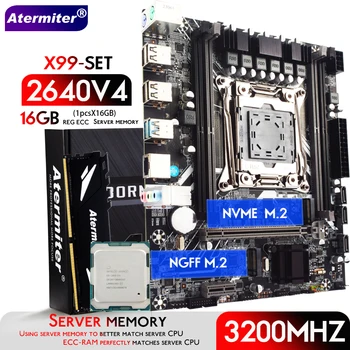 Материнская плата Atermiter X99 D4 в комплекте с процессором Xeon E5 2640 V4 LGA2011-3 2640v4 16 ГБ оперативной памяти 3200 МГц DDR4 REG ECC