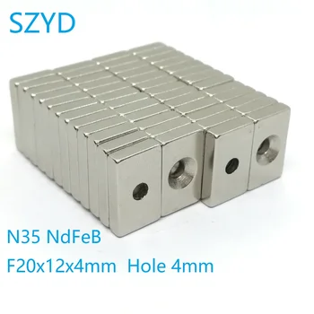 50 шт./лот Зенкерный магнит N35 Block NdFeB 20*12*4 Отверстие M4 Сильный Стандартный размер редкоземельный Постоянный неодим 20x12x4-4