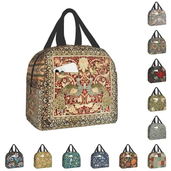 Термоизолированная сумка для ланча с цветочным текстильным принтом William Morris, женская переносная коробка для ланча, школьные многофункциональные сумки для еды