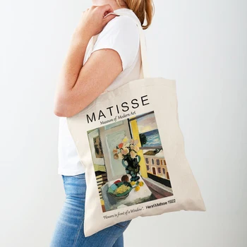 Минималистичные женские сумки для покупок с матиссовым принтом, двусторонняя эко-повседневная холщовая сумка на плечо Geometrc Lady Shopper Bag