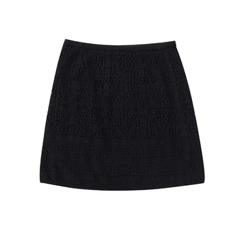 Женская винтажная черная мини-юбка YENKYE 2023, вязаная крючком с высокой талией