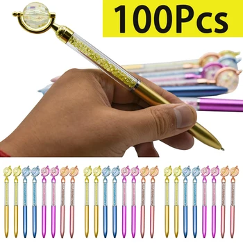 100шт Милые ручки-глобусы, ручки в форме Теллурия, земная ручка, хрустальные ручки, ручки из зыбучих песков, выдвижные шариковые ручки, черные синие чернила