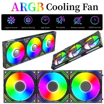3 комплекта охлаждающих вентиляторов RGB для ПК, охлаждающий скользящий вентилятор Без проводного подключения, поддержка 4-контактного ШИМ-управления радиатором/процессорным кулером/ корпусом компьютера