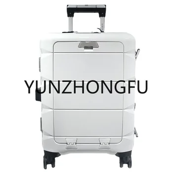 Прочный дорожный чемодан-тележка из полипропилена, вращающийся Спиннер с твердой оболочкой, Набор для багажа с открывающимся спереди ноутбуком, Подстаканник для мобильного телефона, 20 дюймов