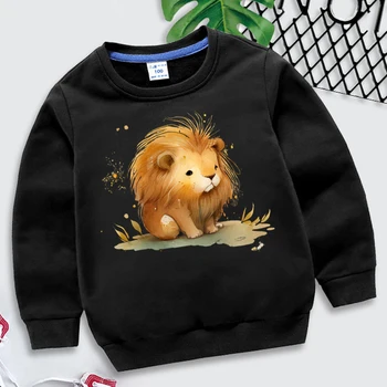 Детская одежда, Черная Толстовка для девочек, Забавный Детский Пуловер с изображением Льва Y2k Sudadera Kawaii, Мультяшные Акварельные Толстовки для мальчиков