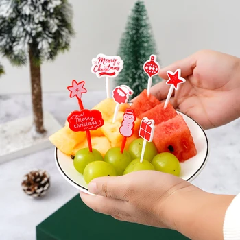 8шт Рождественская фруктовая палочка Японская домашняя креативная вилка для еды Детская вилка для закусок Мультяшная палочка для Бенто