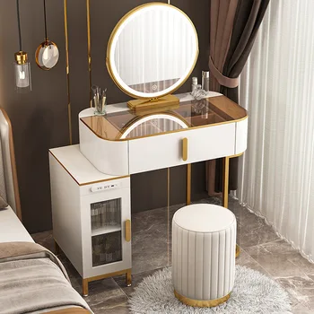 Легкий Роскошный Стеклянный Туалетный Столик Нового Черно-Бело-Серого цвета с Зеркалом, Стол Для Макияжа, Шкаф Для Хранения Встроенной Мебели Для спальни