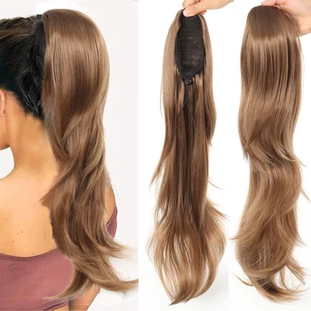 Наращивание волос в хвост длиной 24 дюйма, натуральный волнистый хвост с завязками, синтетический шиньон для женщин, повседневное использование, вечеринка