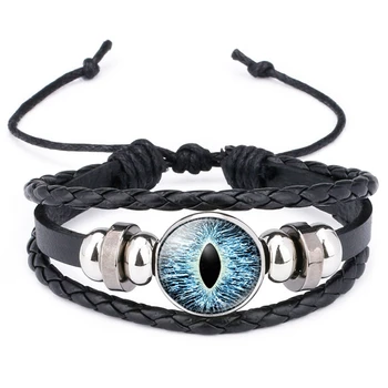 Кожаные браслеты Eye Evil Blue Eye Glass Dome, модные ювелирные изделия в стиле стимпанк для женщин и мужчин