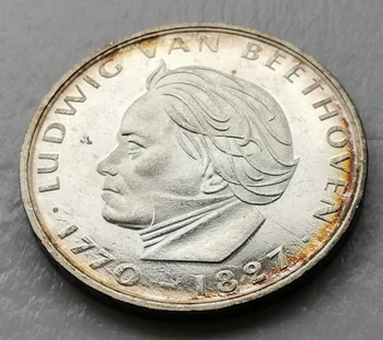 Серебряная монета Немецкой марки 1970 года, Памятная монета к 200-летию Бетховена, Западная Германия, серебро 29 мм 625 пробы, 100% Оригинал