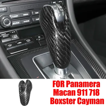 Для украшения ручки переключения передач серии Porsche Panamera Macan 911 718 Boxster Cayman Аксессуары для крышки рычага переключения передач из настоящего углеродного волокна