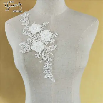 Белые 3D Цветы DIY Кружевная Вышивка Жемчужный Воротник Украшение Платья Аксессуары Для Одежды