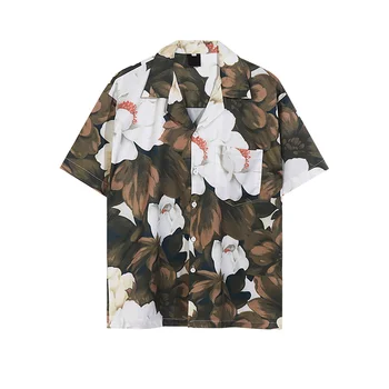 Модный бренд с цветочным вырезом Поло, короткий рукав, мужская Летняя Тонкая Свободная рубашка для пары, Женская одежда ropa, рубашки для мужчин