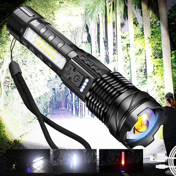 Светодиодный Cob-фонарик мощностью 30 Вт, перезаряжаемый тактический фонарь, портативный Масштабируемый Мощный фонарик с 7 режимами освещения