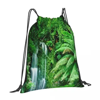Рюкзак в стиле водопад Тропический лес Харадзюку в готическом стиле, сумки на шнурках в стиле домашних животных, школьные походы для любителей животных, холст