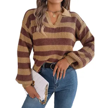 Повседневный женский свитер в стиле пэчворк, женская уличная одежда, свободный трикотаж, женские топы в полоску, женские осенне-зимние свитера