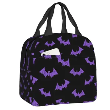 Милые Жуткие фиолетовые летучие мыши Термоизолированные сумки для ланча Женские Контейнеры для ланча на Хэллоуин для работы, школы, хранения, коробка для Бенто