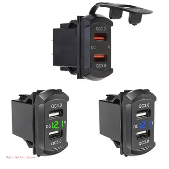 USB-разъем для быстрой зарядки, двойная водонепроницаемая розетка автомобильного адаптера питания 12 В / 24 В со светодиодным вольтметром