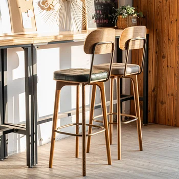 Барные стулья из массива дерева в скандинавском стиле, кухонная мебель, барные стулья в американском ретро стиле, барный стул с креативной спинкой, высокие стулья для ресторана B