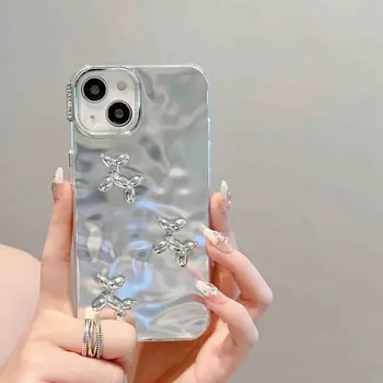 3D Гальванический Серебряный Щенячий Чехол для iPhone 14 13 12 11 Pro Max Защита Противоударный Модный Чехол IPhone14 Funda Korea INS